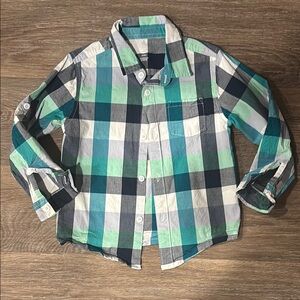 Wonder Nation Kids Plaid Shirt - Teal, Navy, and White